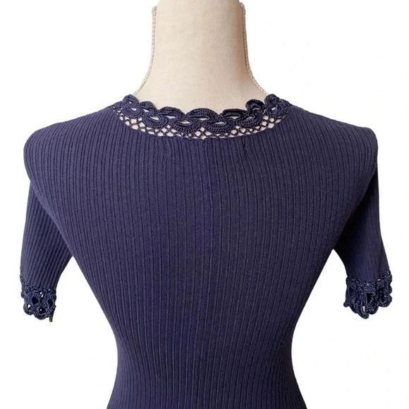 Jonathan Simkhai Crochet Knit Deep V-Neck Fit & Flare Dress Navy XS - Picture 14 of 16